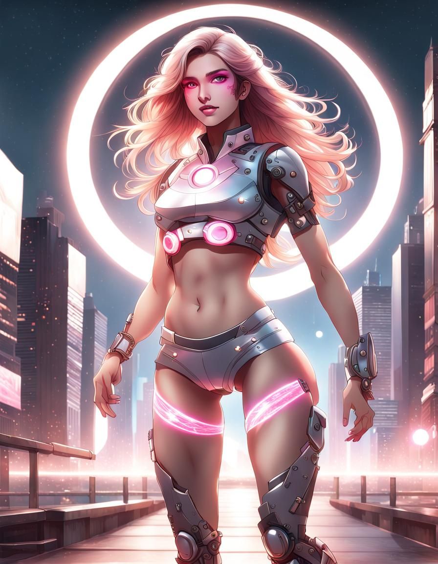 Photorealistic Cyborg Girl with Glowing Chest