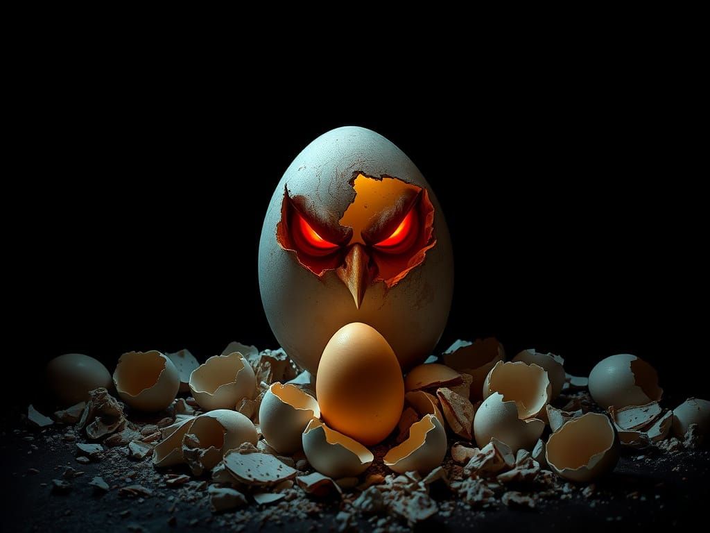 Enraged Cracked Egg Glaring at Shattered Shells