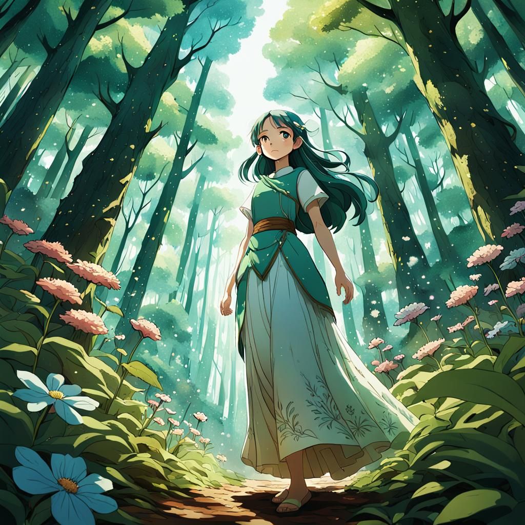 Mother Nature in Lush Forest: Anime Art