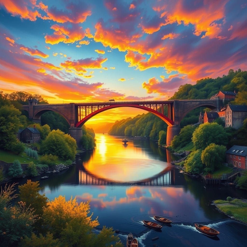 Vibrant Sunset over Ironbridge Gorge with Turner's Dramatic ...