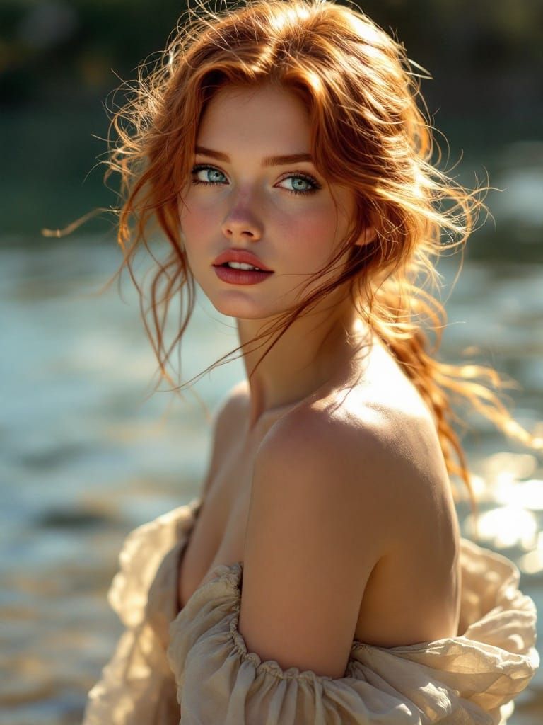 Vibrant Portrait of a Red-Haired Beauty in Golden Hour