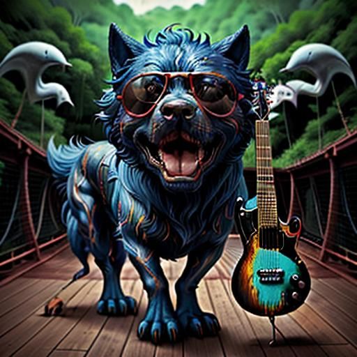 Dog Guitarist's Silent Scream: Maximalist Art