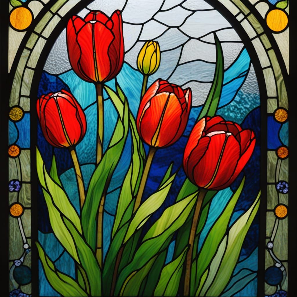 Tulip bud stained glass