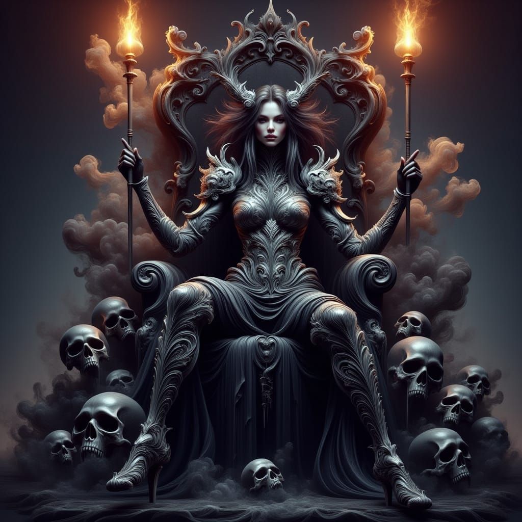 Drow Warrior Queen on Skull Throne
