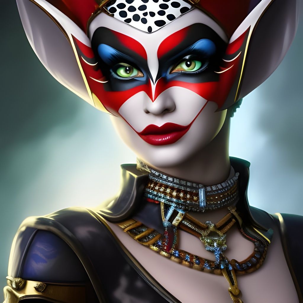 Harlequin Elf Clown with Expressive Pose, Artgerm Style