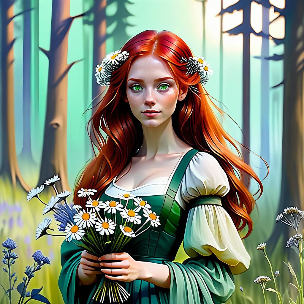 Redhead Girl in Forest Glade, Fairycore Style