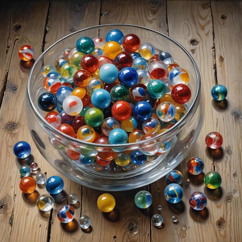 Glass Marbles Still Life in Gouache Painting