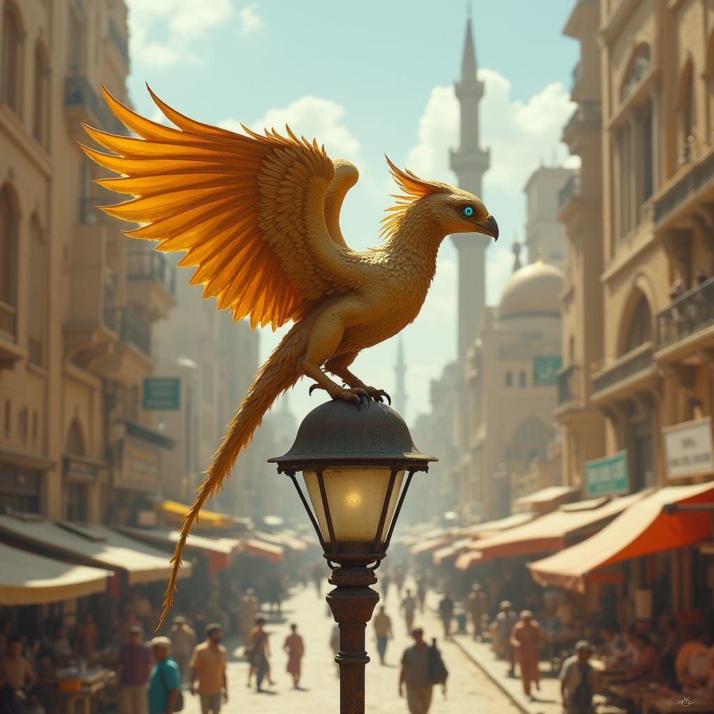 Cyberpunk Griffin Soars Above Cairo Streets