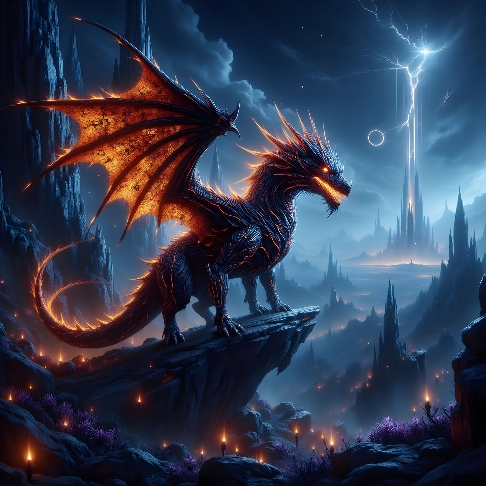 Glowing Dragon in Dark Fantasy Realism Style