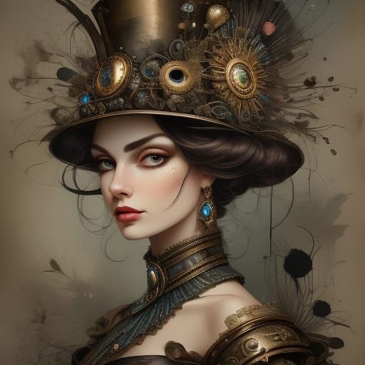 Steampunk Queen Portrait with Clockwork Mechanisms