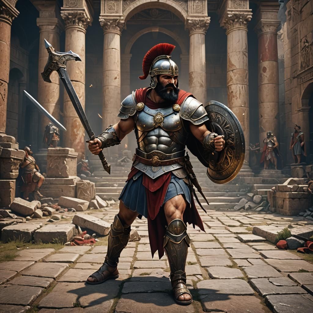Victorious Gladiator in Detailed Matte Painting
