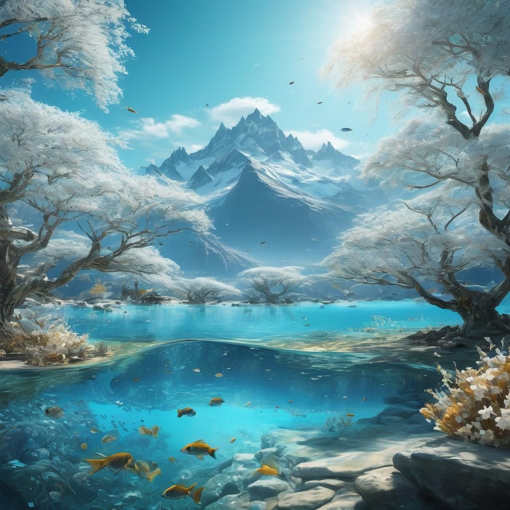 Azure Skies Over Luminous Fantasy Landscape