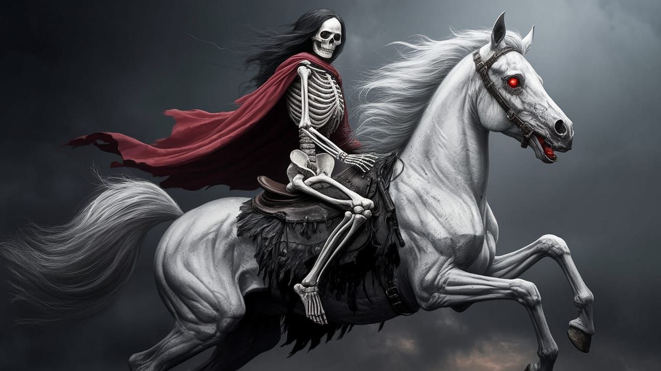 God of Death Rides Ghostly Steed in Dark Fantasy Style