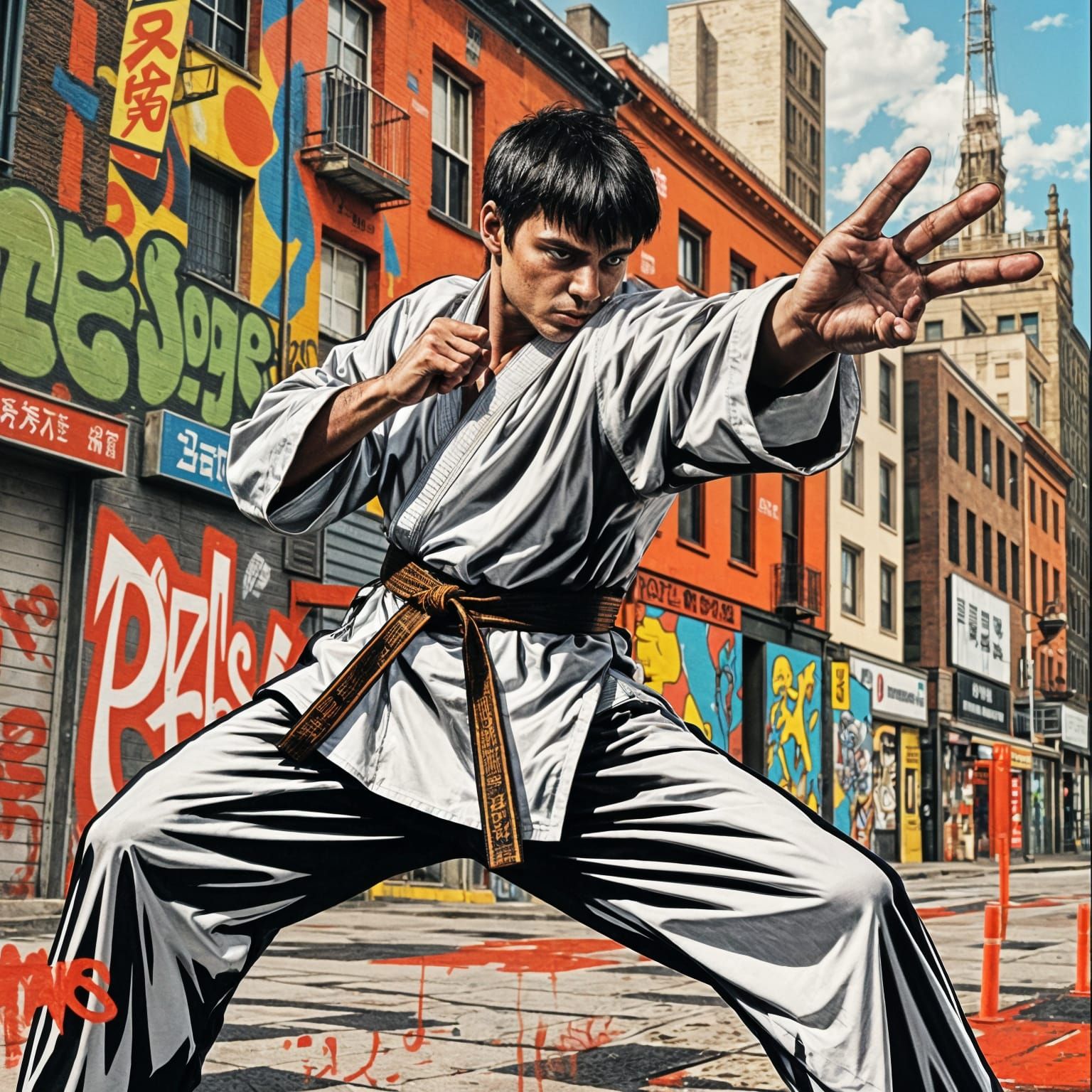 Dynamic Karate Street Art Graffiti