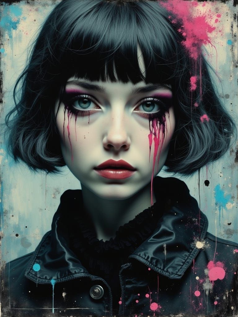 Gothic Despaircore Portrait in Impasto Grunge Style