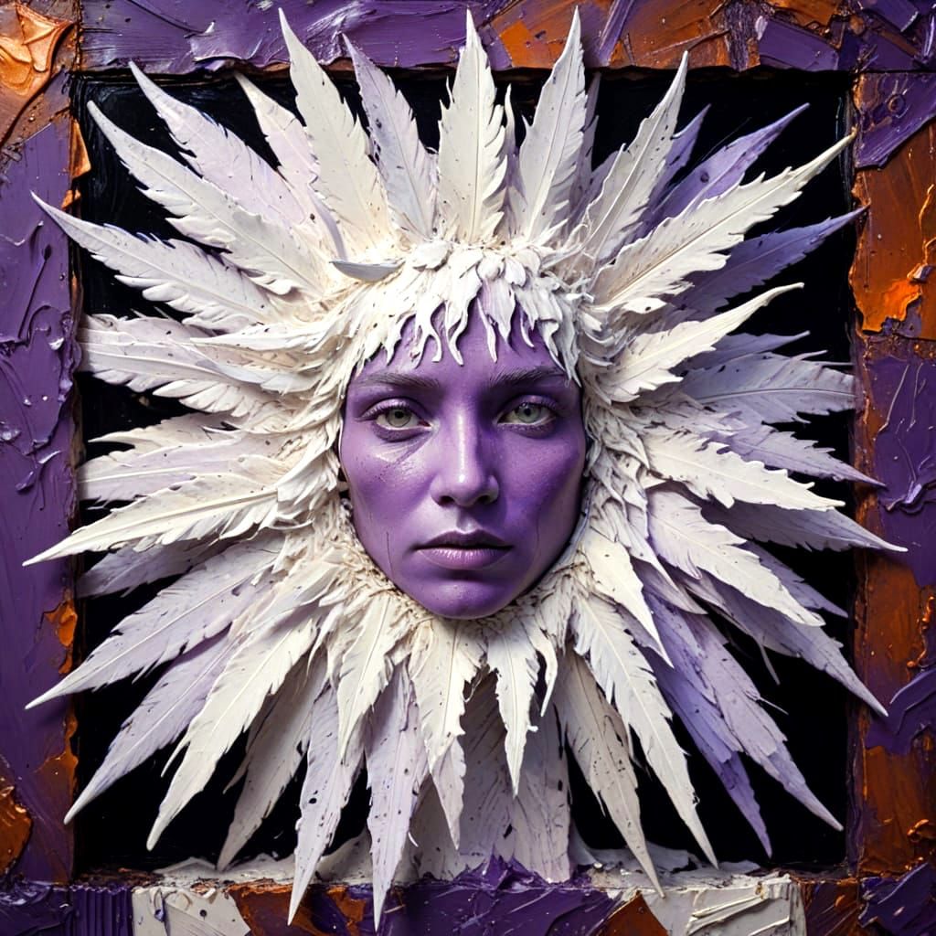 Abstract Violet Face as Impasto Etching