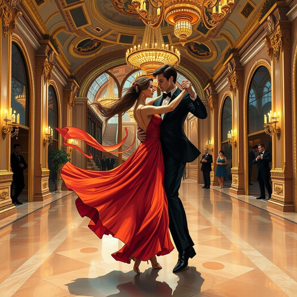 Elegant Dancing Couple in Art Nouveau Style