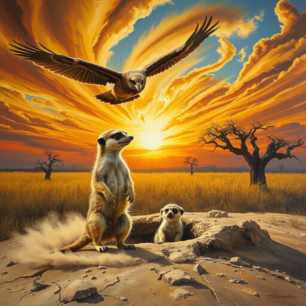 Wildlife Realism Painting of Meerkat Guardian