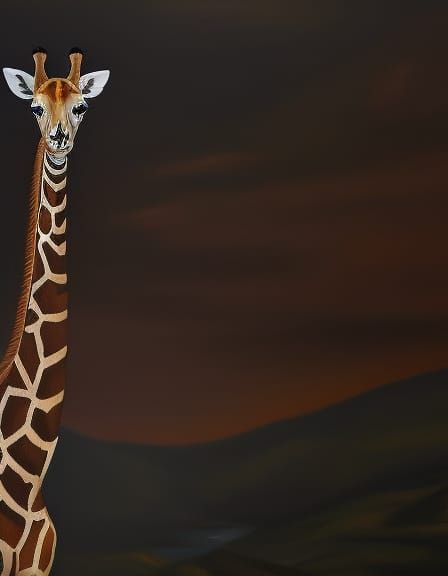 Giraffe Overlooking Landscape in Impressionistic Oil Paintin...