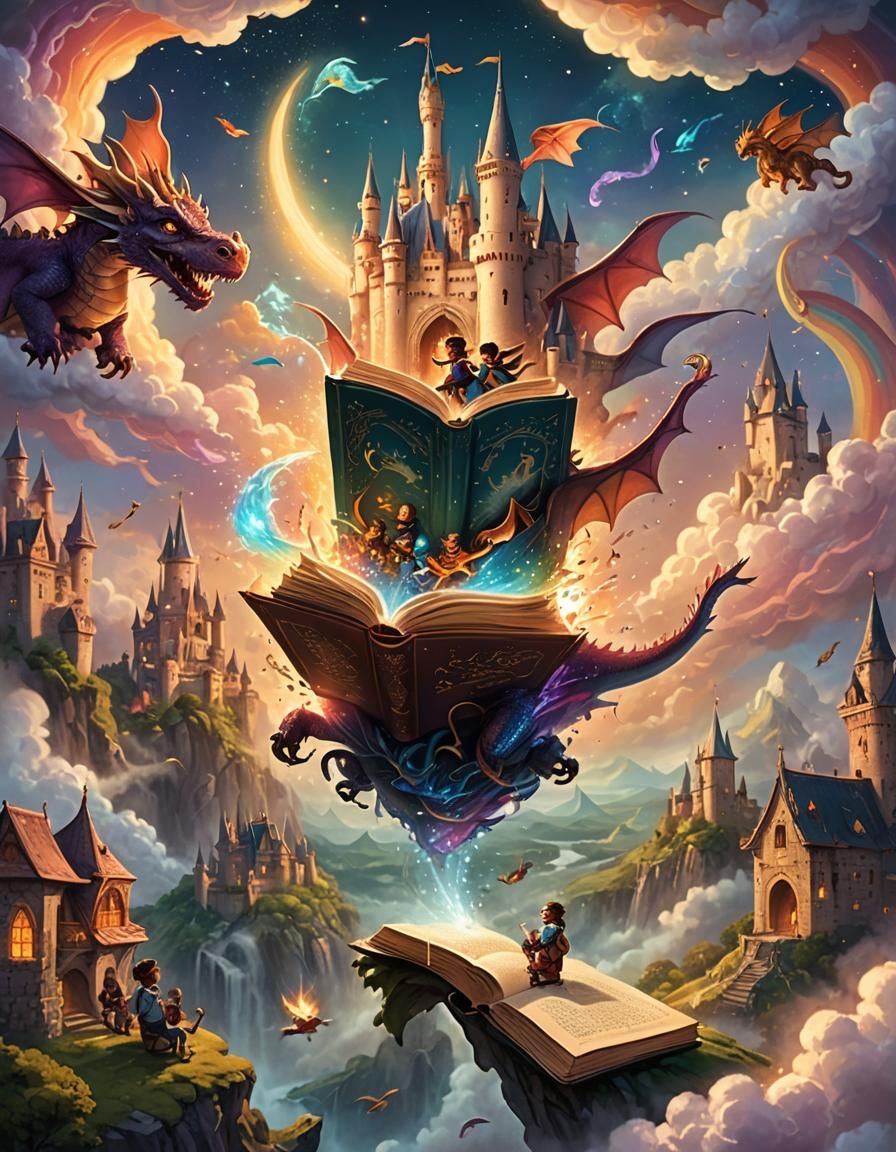Magical Floating Book: Whimsical Fantasy Concept Art