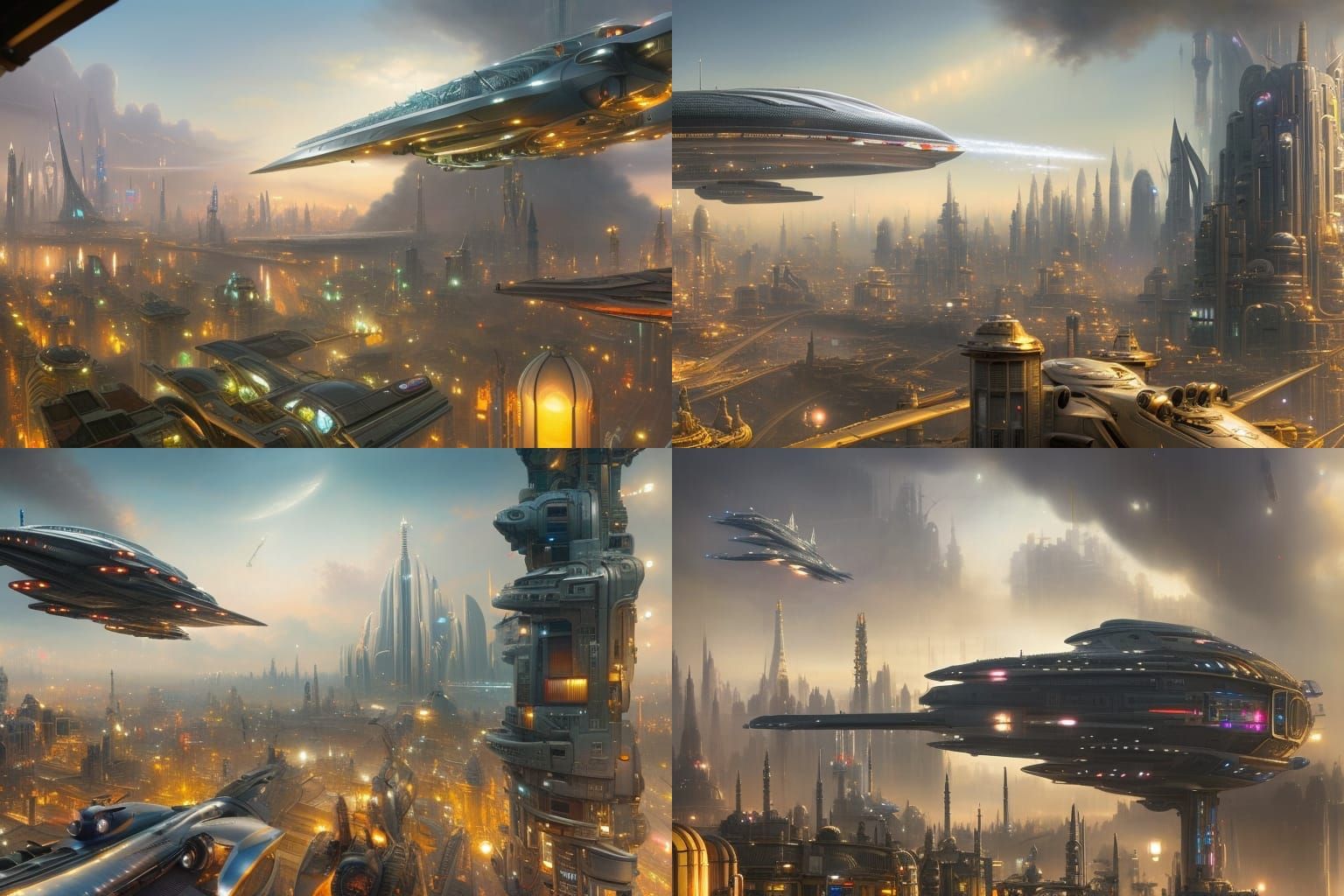 Futuristic Cityscape with Zeppelins, Digital Painting
