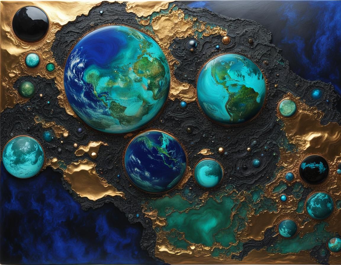 Glowing Earth in Space: Metallic Digital Art