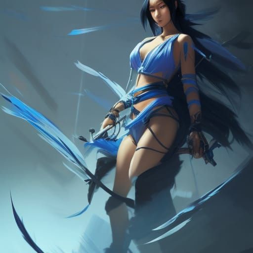 Asian Assassin Concept Art in Orange and Teal