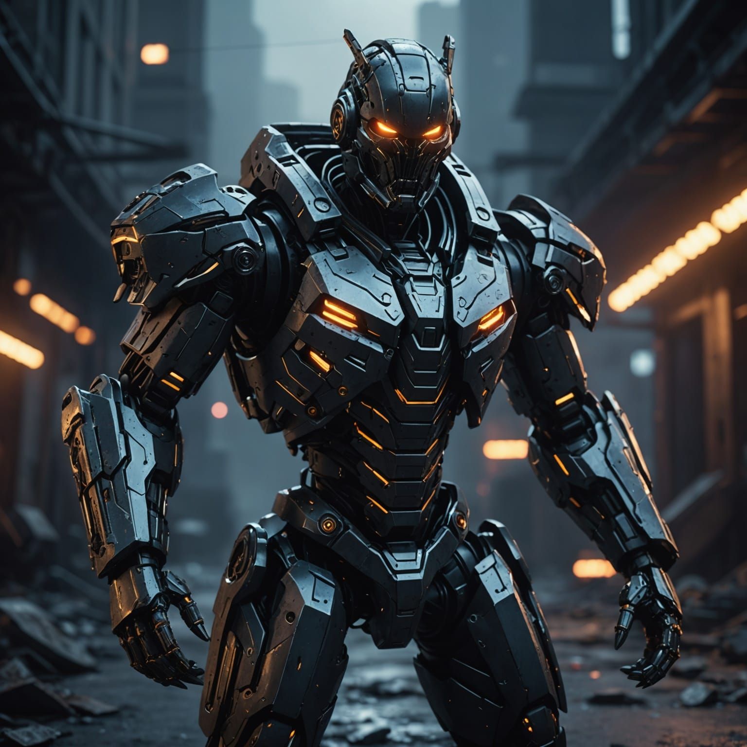 Futuristic Dark Figure with Glowing Eyes