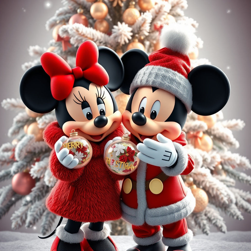 Mickey and Minnie Mouse Christmas 3D Illustration