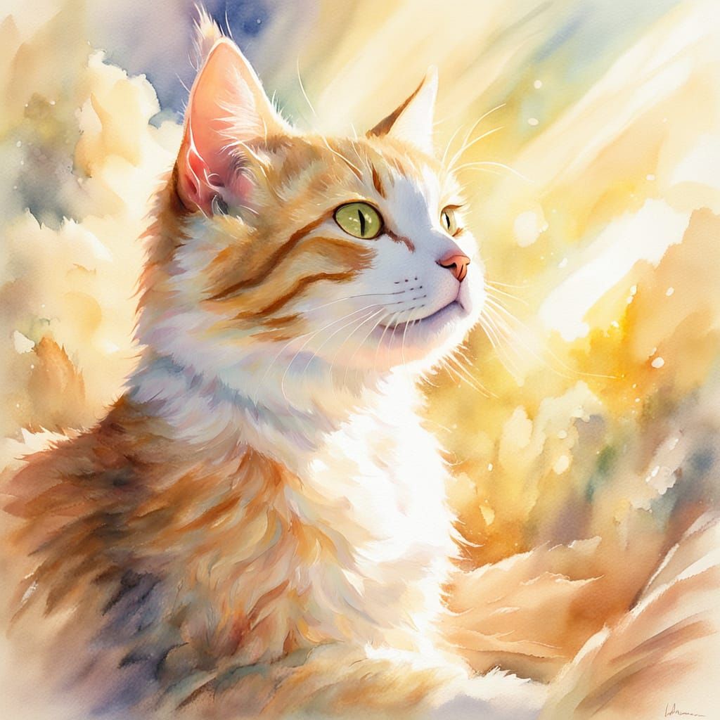 Whimsical Cat Basks in Soft Golden Light