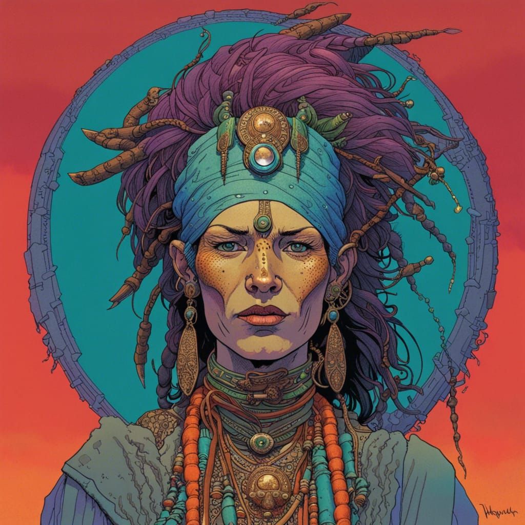 Punk Rock Shaman Portrait in Comic Art Style