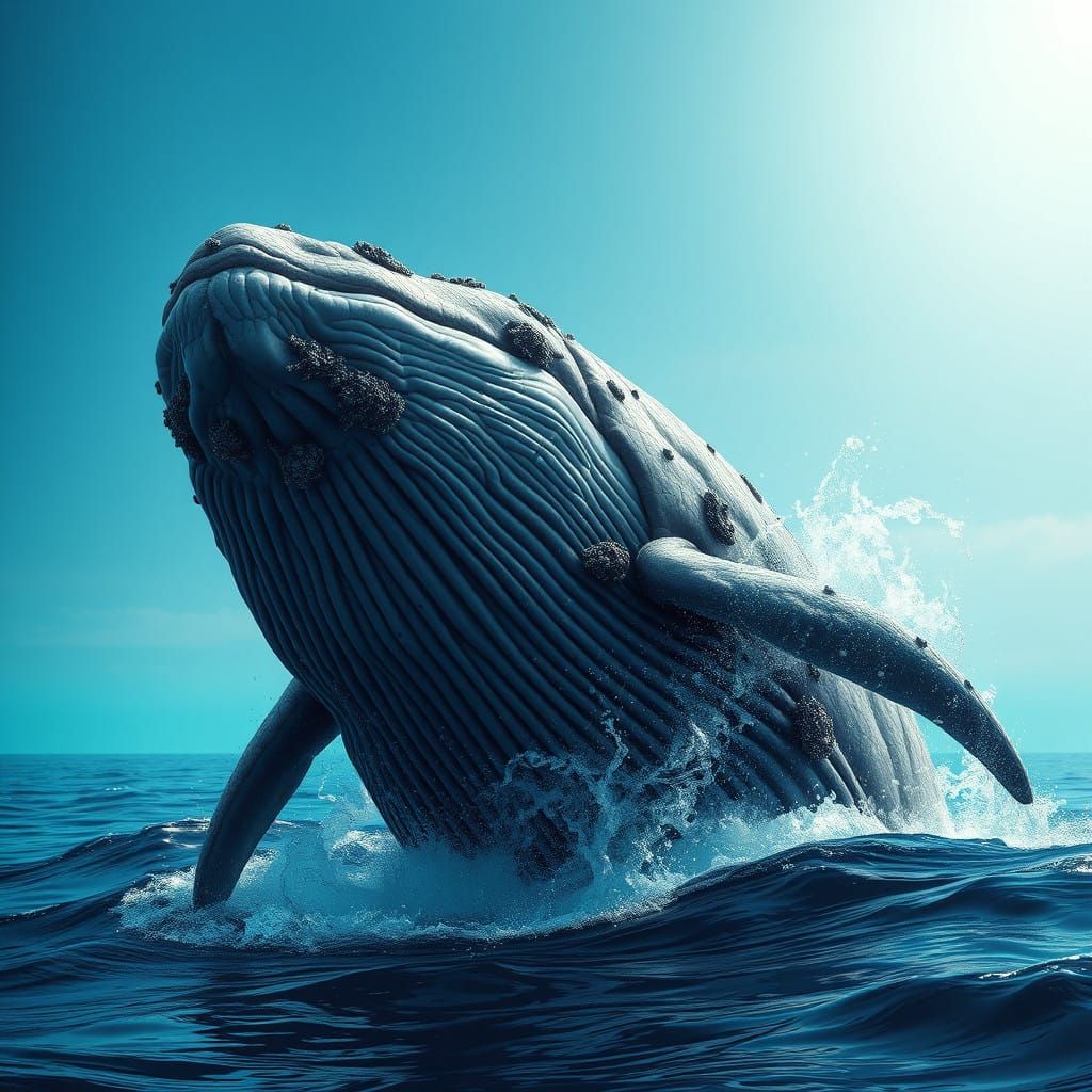 Hyperrealistic Whale in a Dynamic Ocean Landscape
