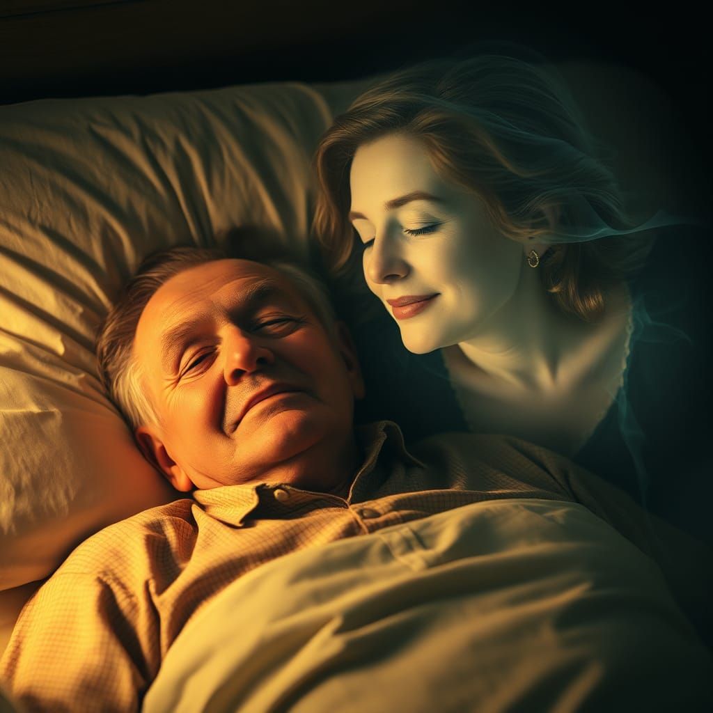 Ethereal Double Exposure: Elderly Man with Wife