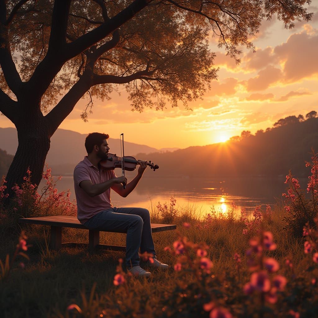 Romantic Sunset Scene with Music and Whispers of the Night