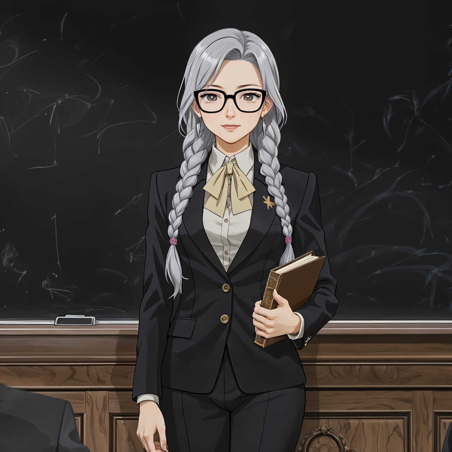 Anime-Style Professor Ready to Lecture Her Class