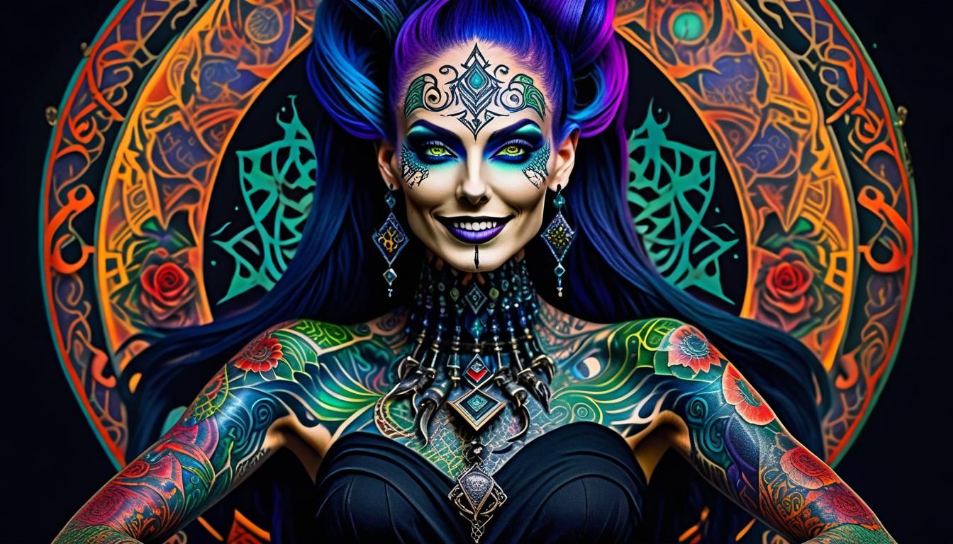 Eldritch Goddess with Intricate Body Tattoo