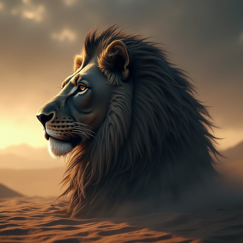 Majestic Lion's Head in Ancient Egyptian Splendor