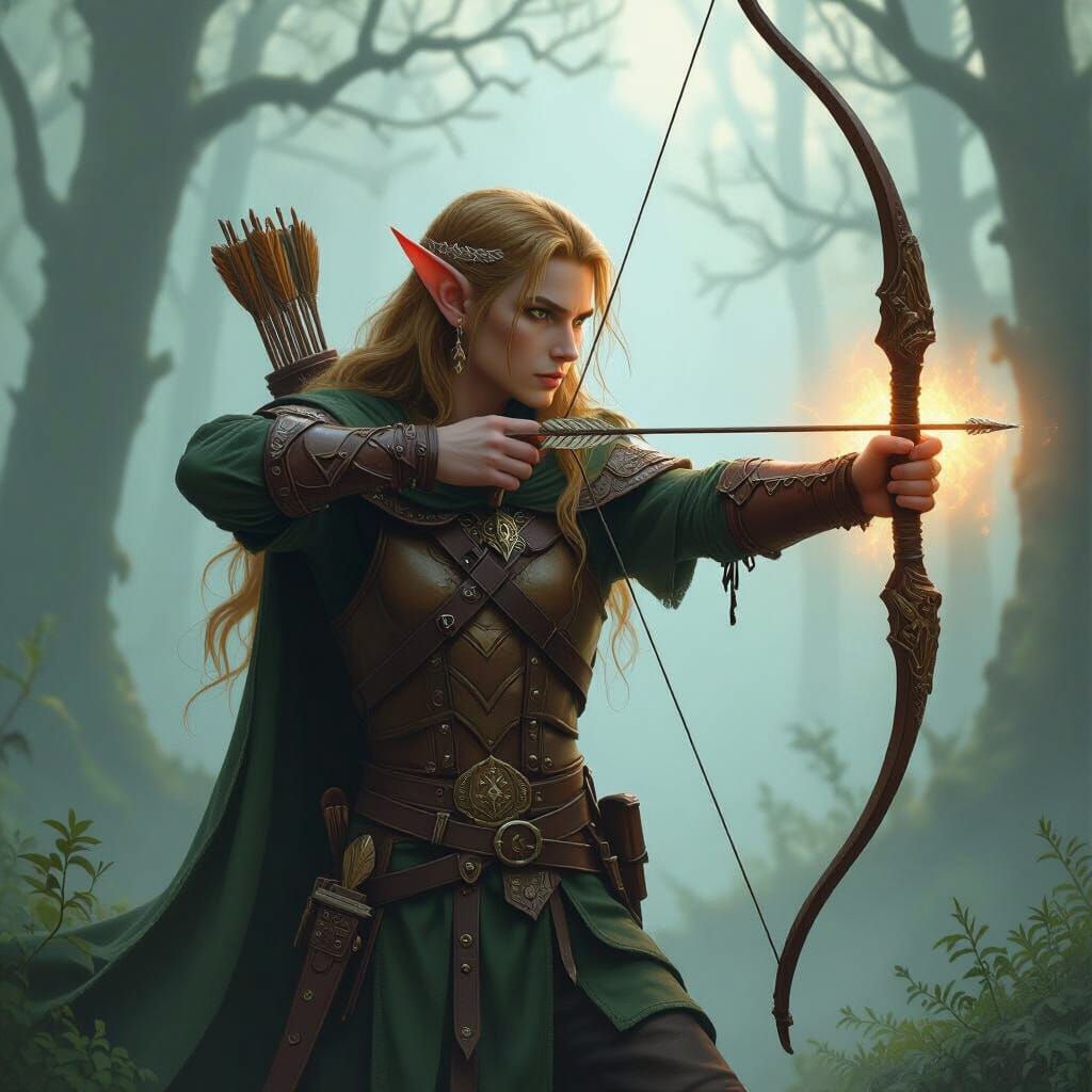 Ethereal Elf in Misty Forest, Fantasy Realism Style