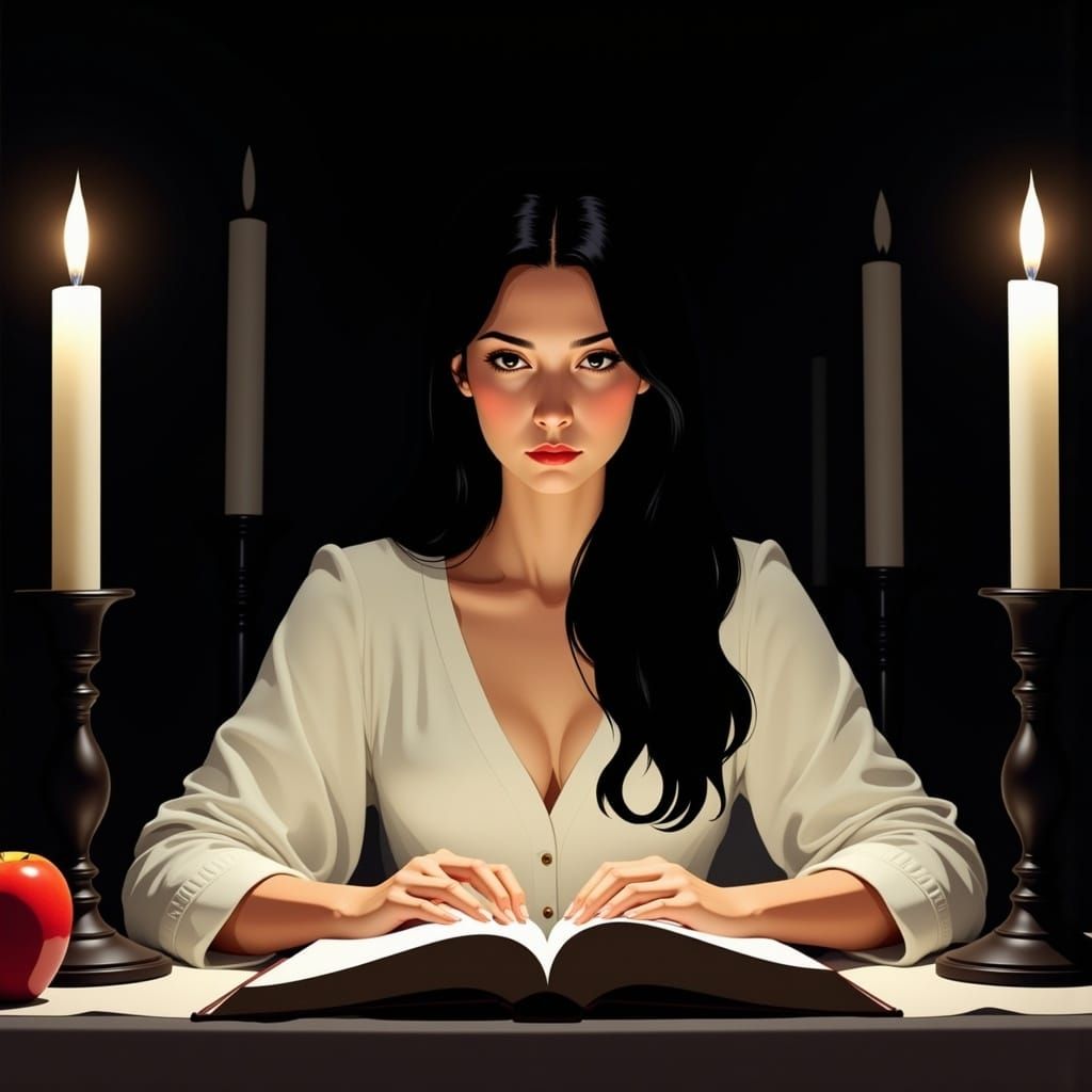 Introspective Woman Reading by Candlelight
