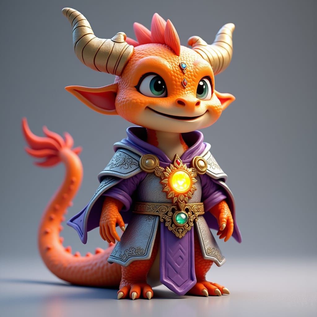 Joyful Orange Dragonborn in Armored Robes