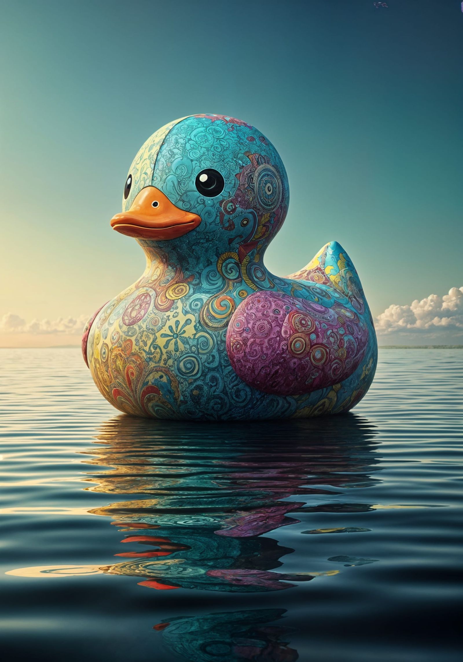 Vibrant Rubber Duck Masterpiece on an Epic Lake