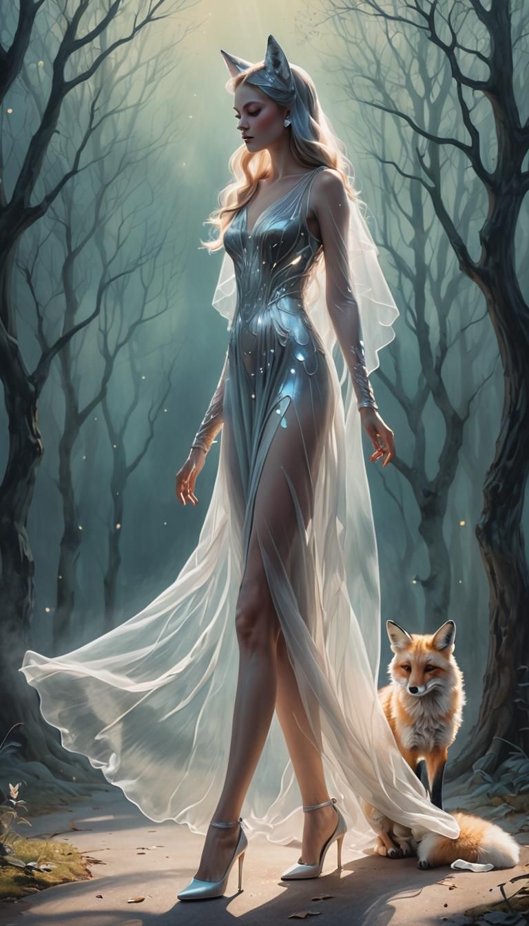 Fox-Eared Goddess in Acrylic Illustration