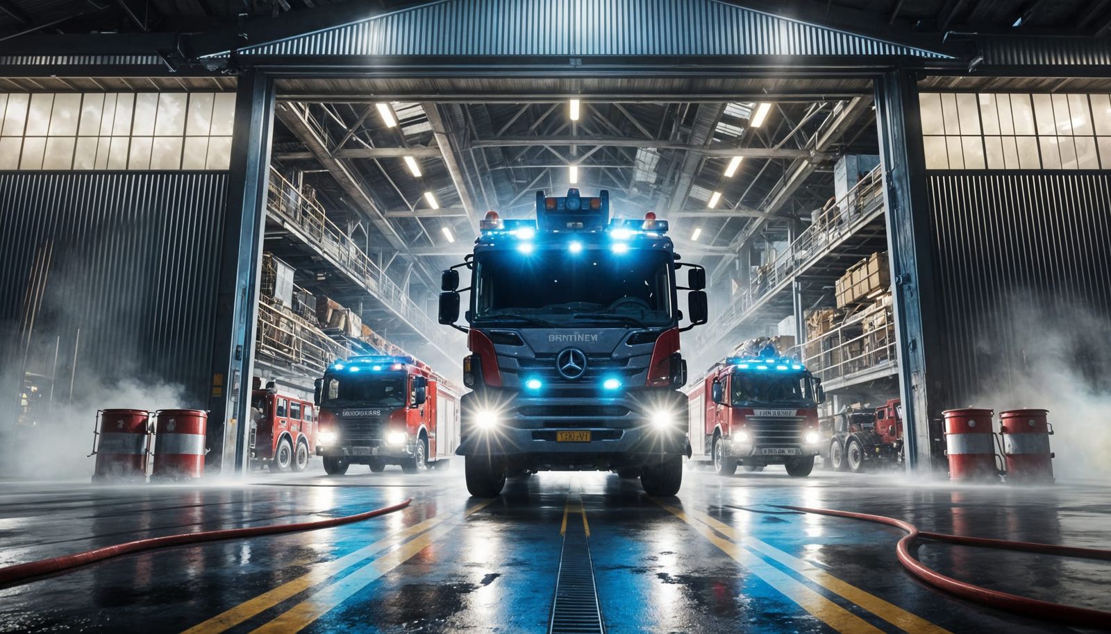 Two Fire Engines Roar Out of the Station in a Blaze of Color