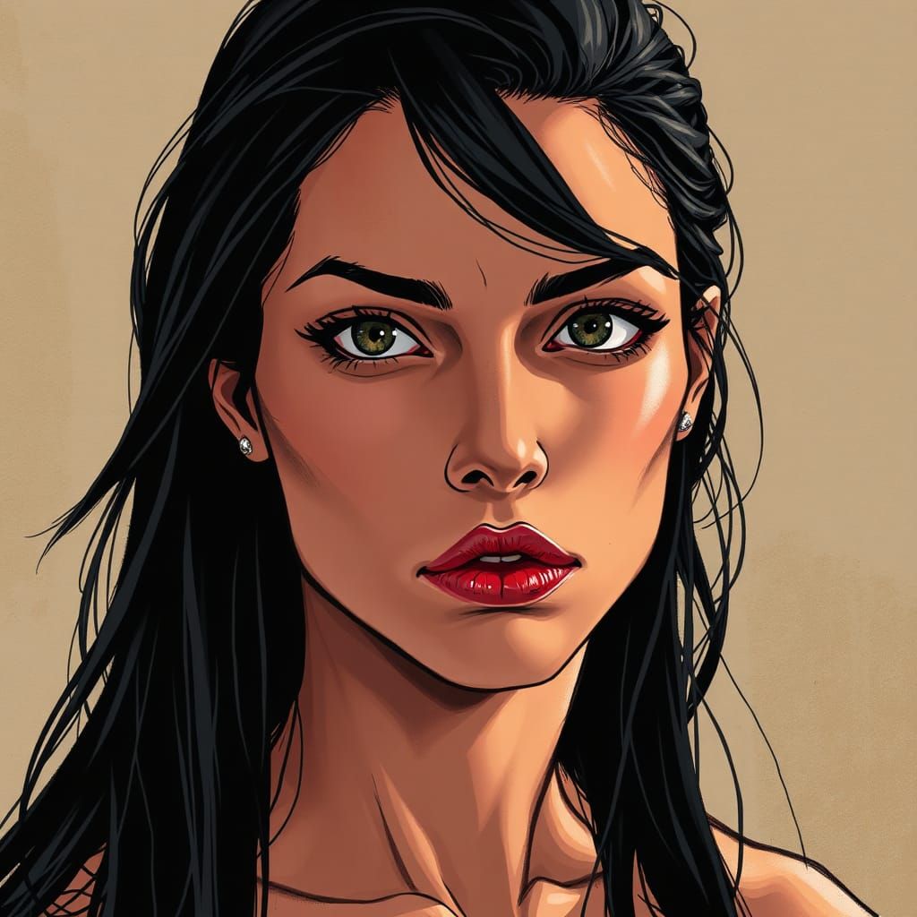 Expressive Brunette Portrait in Comic Book Style