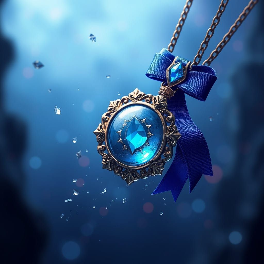Fantastical Blue Ribbon and Pendant in Deep, Intricate Detai...