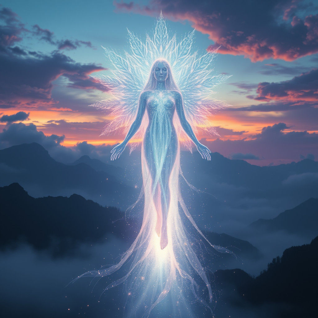 Ethereal Being Radiating Light in Fantasy Landscape
