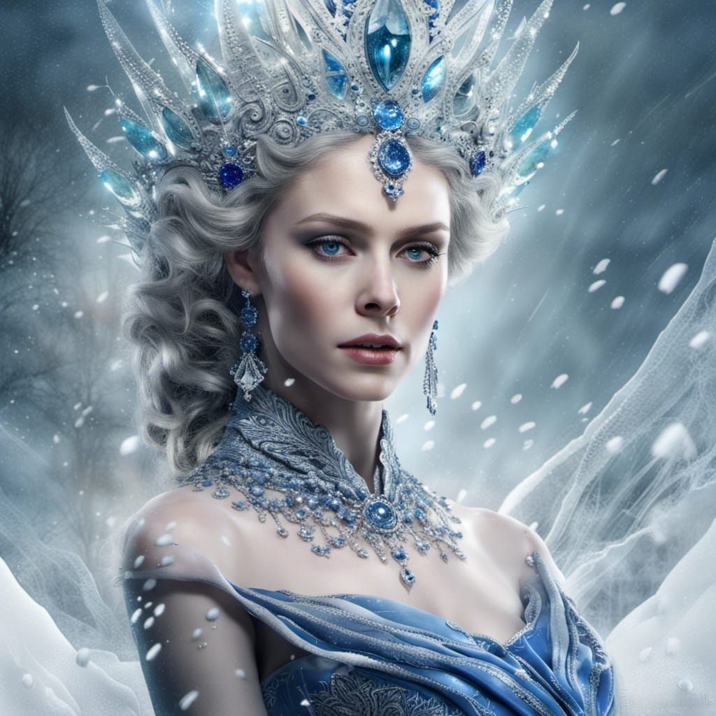 Elegant Ice Queen Portrait in Detailed Digital Art