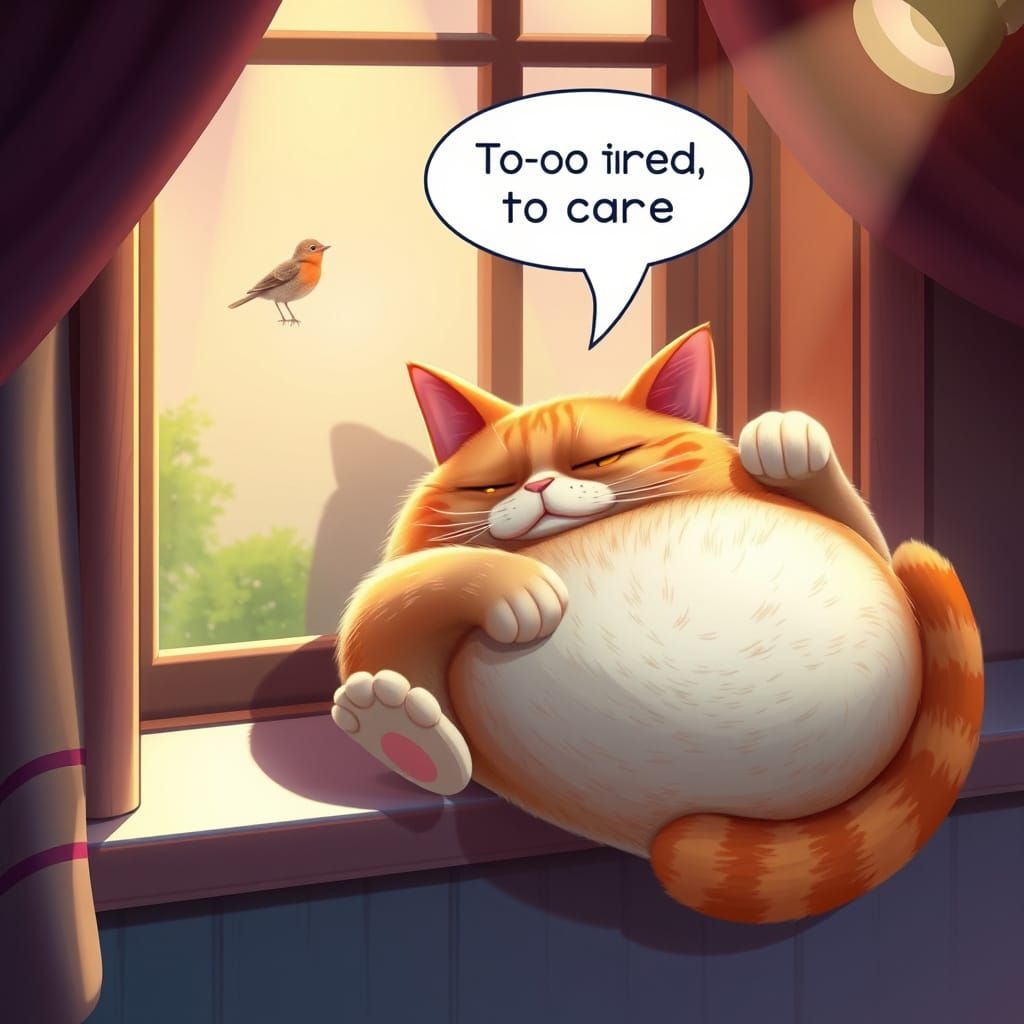 Vibrant Tabby Cat Basks in Sunlit Windowsill Art Nouveau Sty...