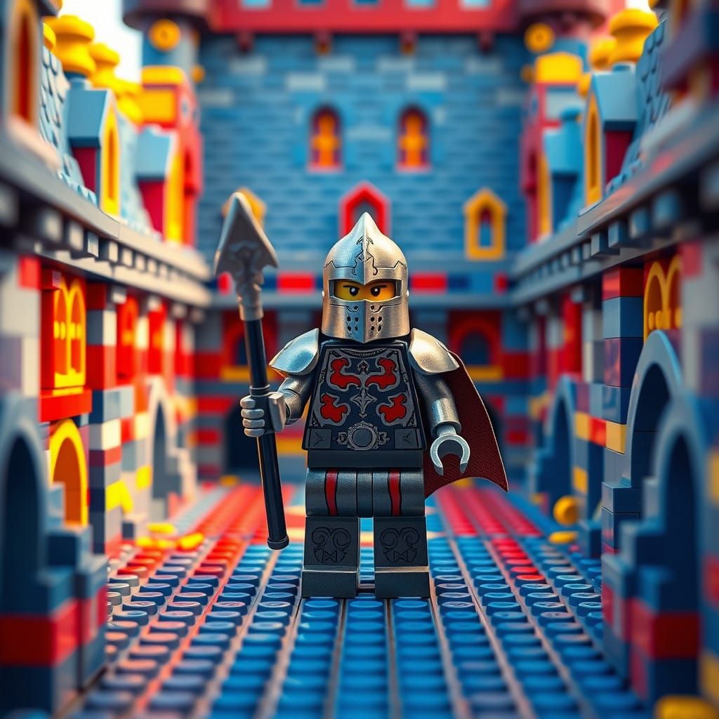 Brick-built Knight in Lego Castle Courtyard