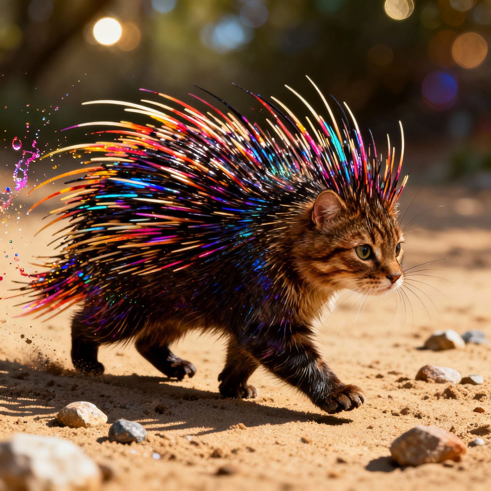 Cute Cat-Porcupine Hybrid with Vibrant Needles